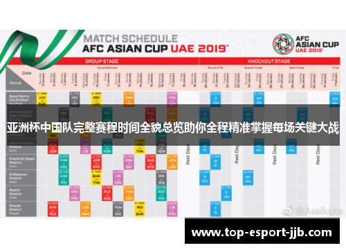 亚洲杯中国队完整赛程时间全貌总览助你全程精准掌握每场关键大战